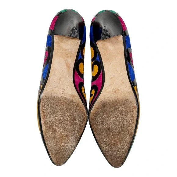 Andrea Pfister Neiman Marcus Vintage Pumps Multi Color Swirl Leather Heels 7.5 - Picture 5 of 7